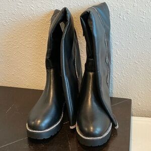 Cape Robbin Black Over the Knee Boots with Kuri Rhinestone Size 9